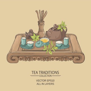 茶具茶杯茶壶茶文化卡通茶杯茶壶桌子素材